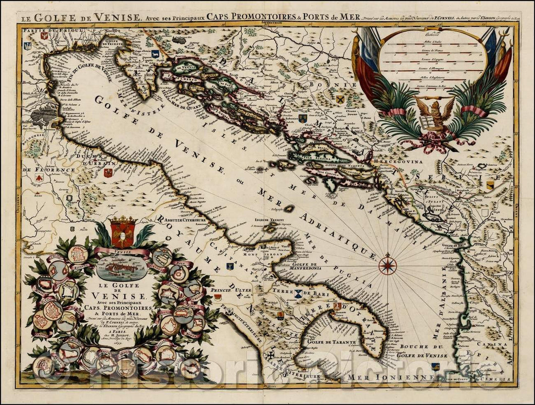 Historic Map - Le Golfe De Venise, Avec ses Principaux Caps, Promontoires, Ports de Mer, 1693, Alexis-Hubert Jaillot - Vintage Wall Art