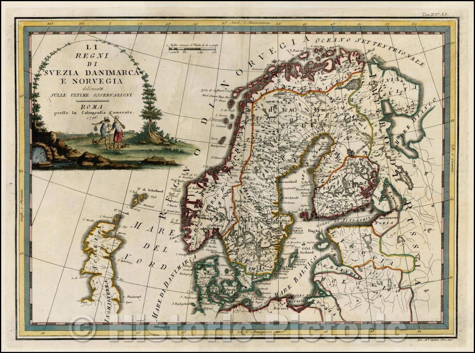 Historic Map - Il Regni Di Suezia Danimarca e Norvegia delineatio Sulle Ultime Osservatizoni/Map of Scandinavia, 1796, Giovanni Maria Cassini - Vintage Wall Art