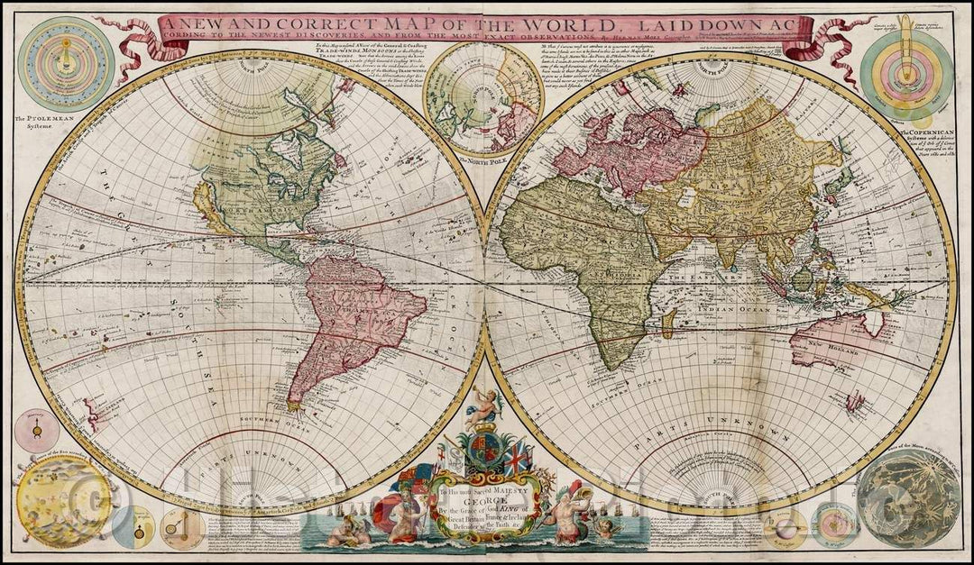 Historic Map - A New and Correct Map of the World Laid Down According to the Newest Discoveries, and from the Most Exact Observations, 1730, Herman Moll v1