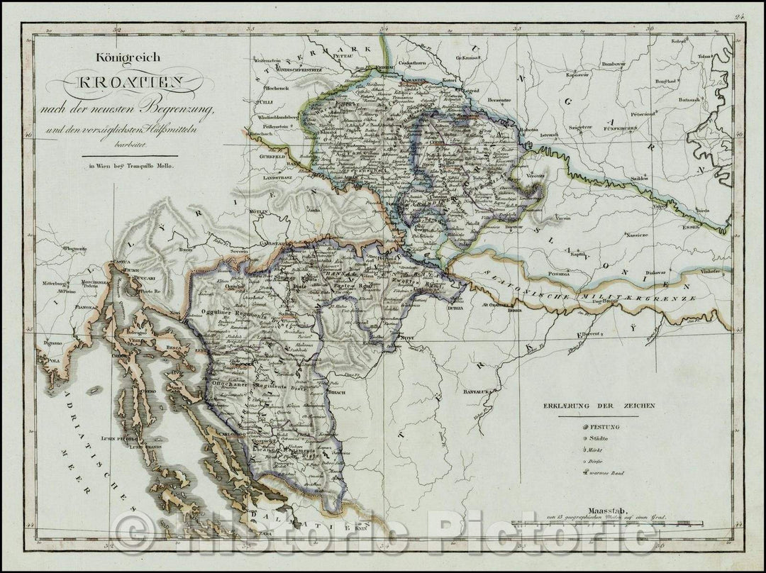 Historic Map - Koenigreich Kroatien nach der Neuesten Begrenzung und verzughlichsten Hulfsm :: Regional of the Kingdom of Croatia and neighboring Regions, 1800 - Vintage Wall Art