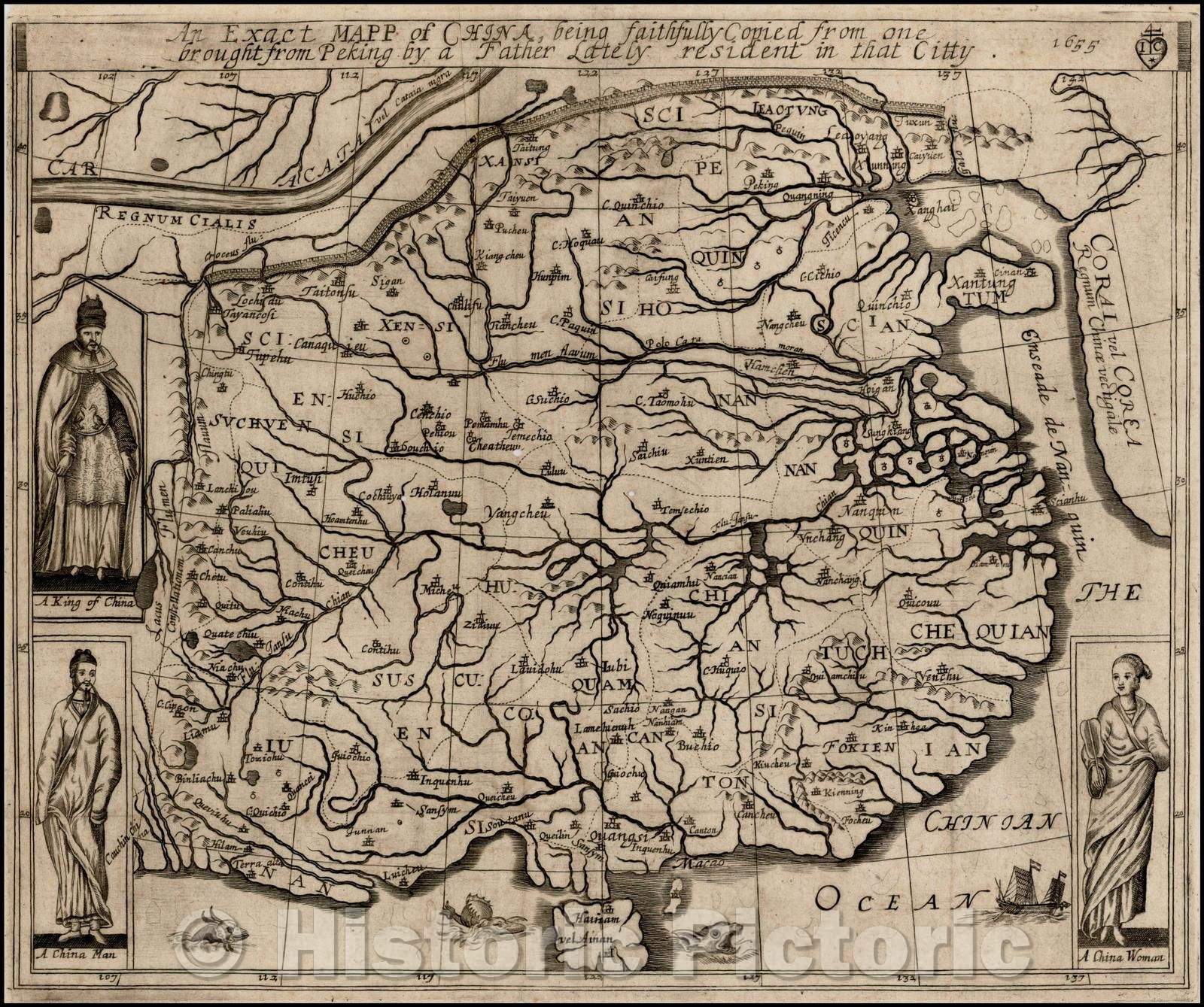 Historic Map - An Exact Mapp of China, being faithfully Copied from one brought from Peking, 1655, Alvarez de Smedo - Vintage Wall Art