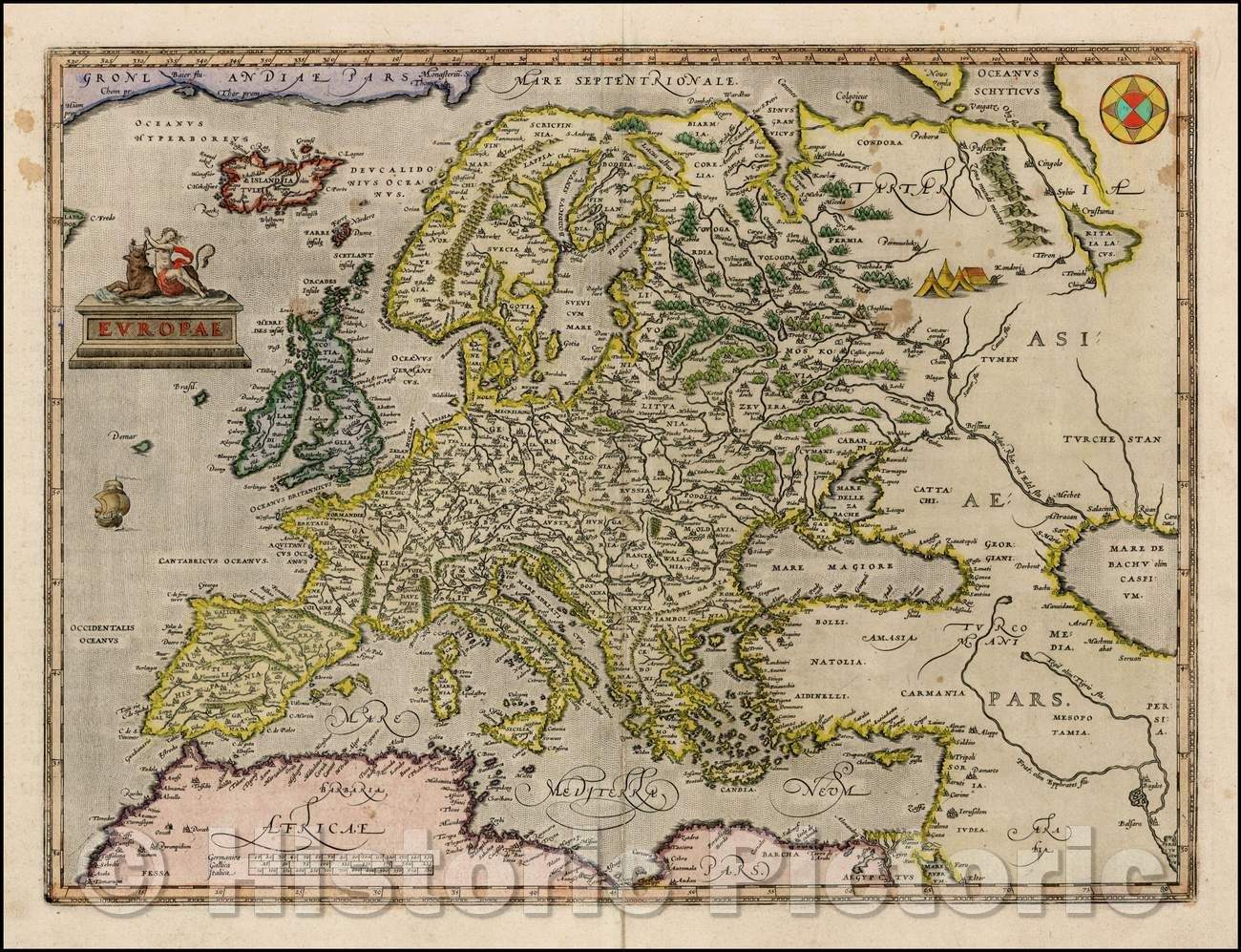 Historic Map - Europe, 1608, Abraham Ortelius - Vintage Wall Art