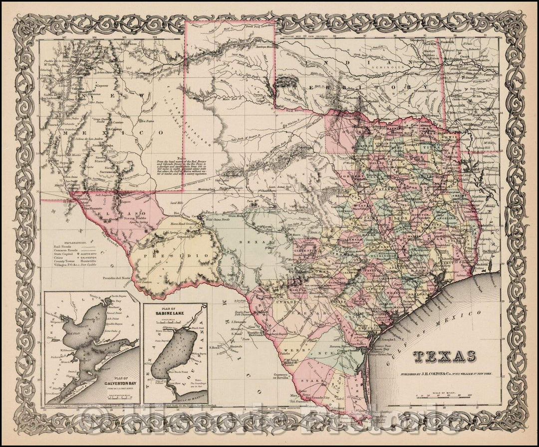 Historic Map - Texas, 1855, Joseph Hutchins Colton v2