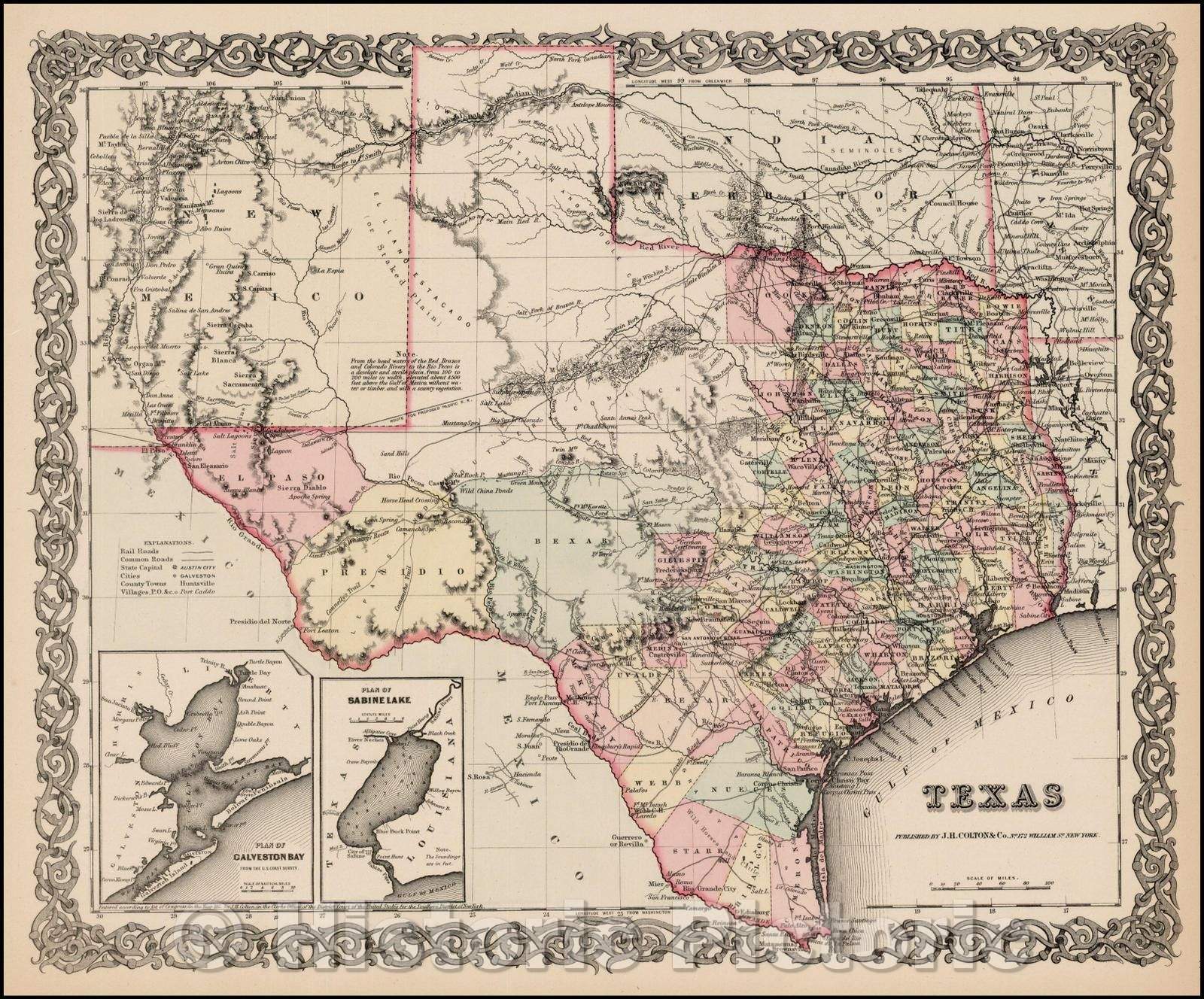 Historic Map - Texas, 1855, Joseph Hutchins Colton v2