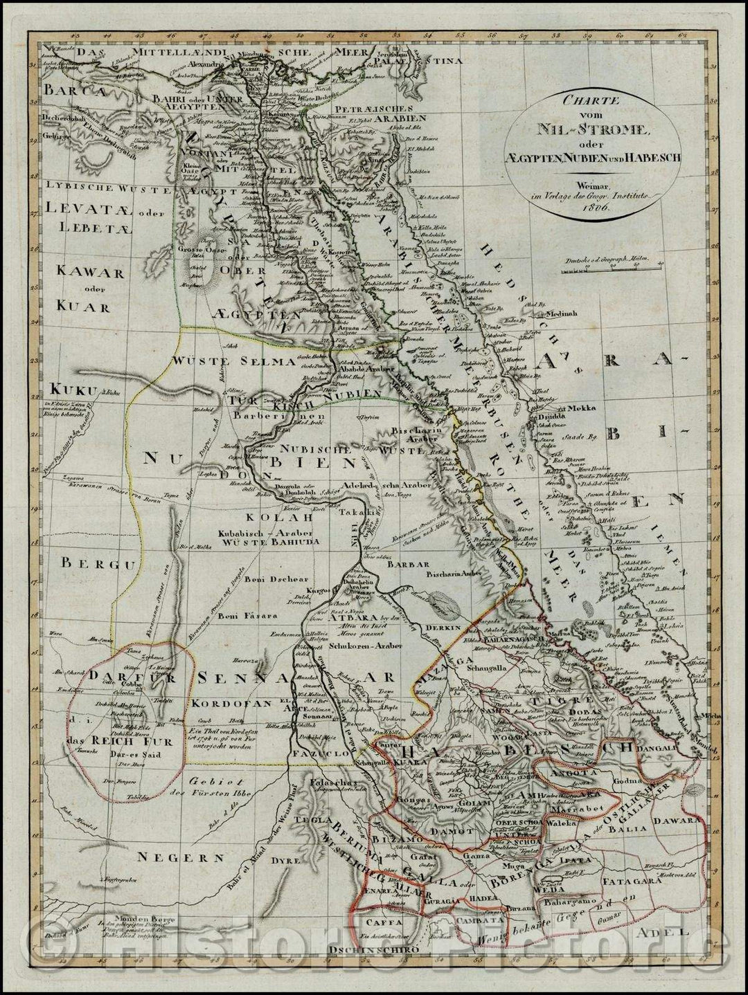 Historic Map - Charte vom Nil-Strome oder Aegyptien, Nubien und Habesch/Charter from Nile river or Aegyptien, Nubia and Abyssinia, 1806, 1806 - Vintage Wall Art