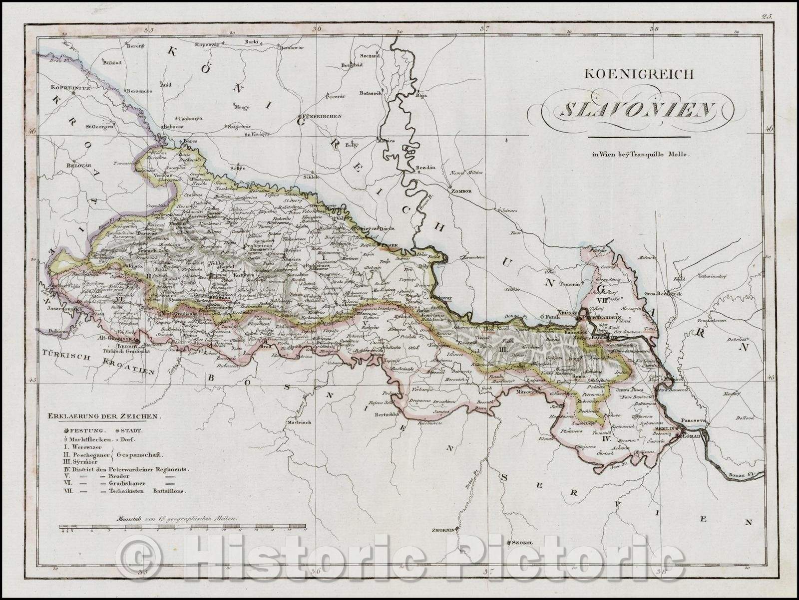 Historic Map - Koenigreich Slavonien/Regional Map of the Kingdom of Slovenia and neighboring Regions, 1800, Tranquillo Mollo - Vintage Wall Art