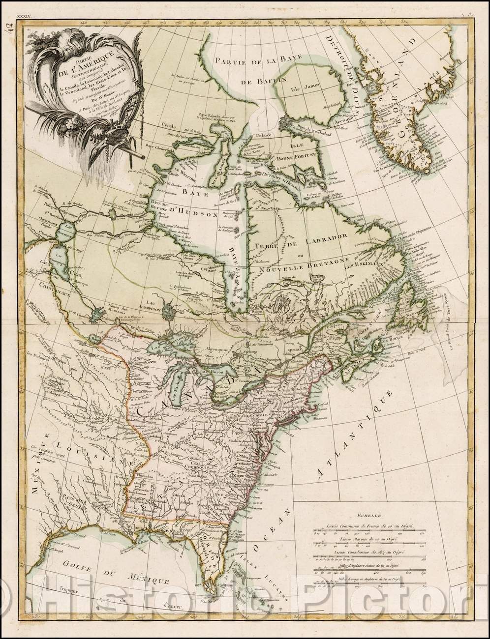 Historic Map - Partie de l'Amerique Septentrionale, qui Comprend le Canada, la Louisiane, le Labrador :: North America, Canada, Louisiana, Labrador, Greenland, 1783 - Vintage Wall Art