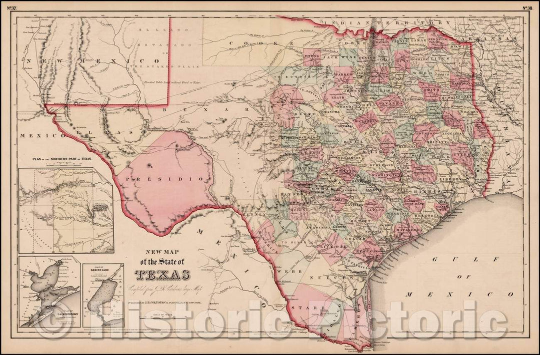 Historic Map - New Map of the State of Texas, 1857, Joseph Hutchins Colton v2