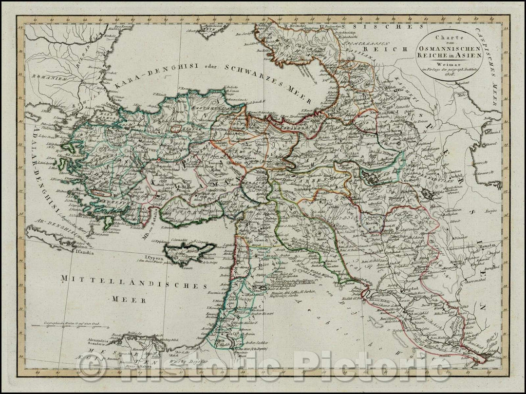 Historic Map - Charte vom Osmannischen Reiche in Asien/Charte vom Osman African empires in Asia, 1806 (shows Cyprus), 1806, Weimar Geographische Institut - Vintage Wall Art