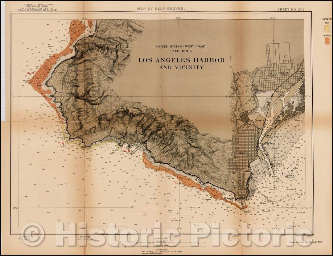 Historic Map - Los Angeles Harbor and Vicinity, 1912, U.S. Department of Agriculture - Vintage Wall Art