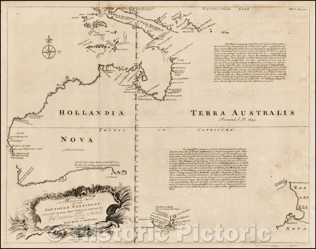 Historic Map - A Complete Map of the Southern Continent Survey'd, 1744, Emanuel Bowen - Vintage Wall Art