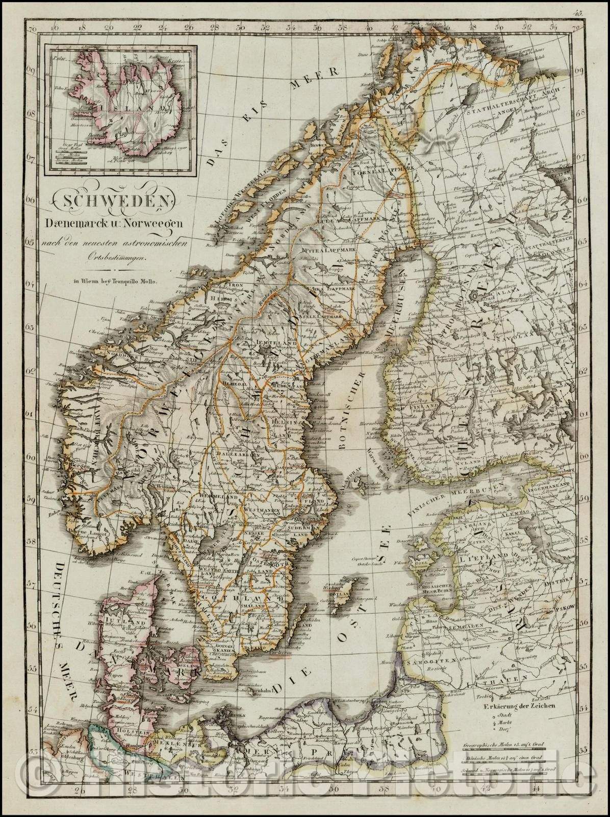 Historic Map - Schweden Daenemarck u Norweegen nach den neuesten astronomischen/Regional Map of the Scandinavia, the Baltic and neighboring Regions, 1800 - Vintage Wall Art