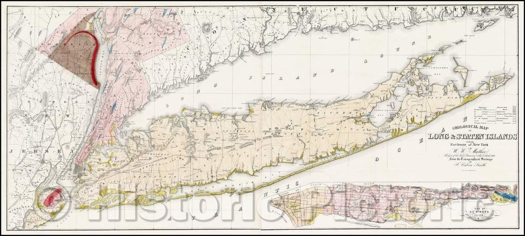 Historic Map - Geological Map of Long & Staten Islands with the Environs of New York, 1842, William W. Mather v1