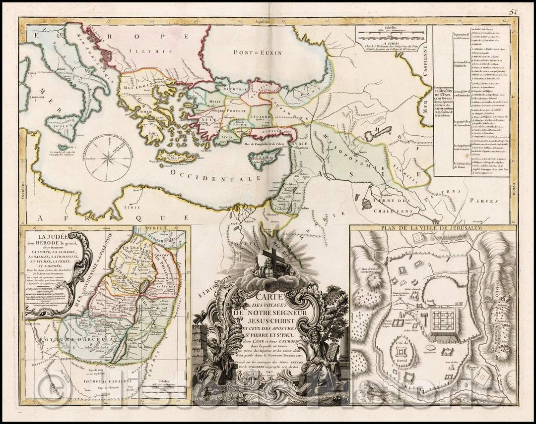 Historic Map - Carte des Voyages de Notre Seigneur Jesus-Christ et ceux des Apostres St. Pierre/Map of the Eastern Mediterranean and contiguous Regions, 1747 - Vintage Wall Art