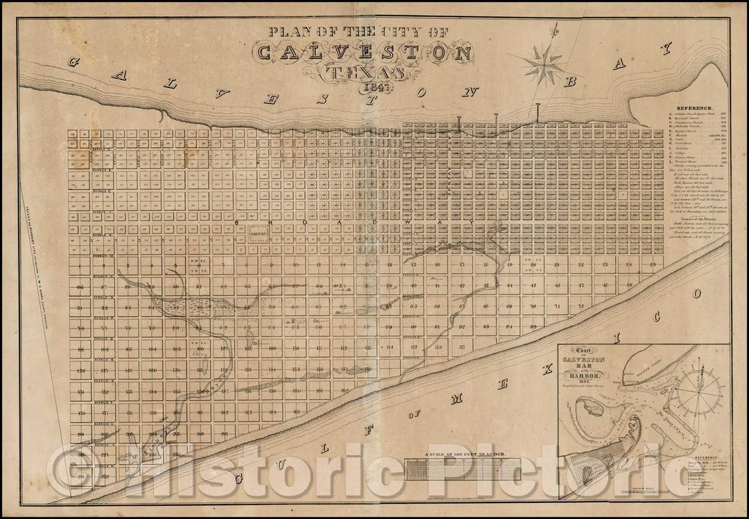 Historic Map - Plan of the City of Galveston Texas, 1847, E. Jones - Vintage Wall Art