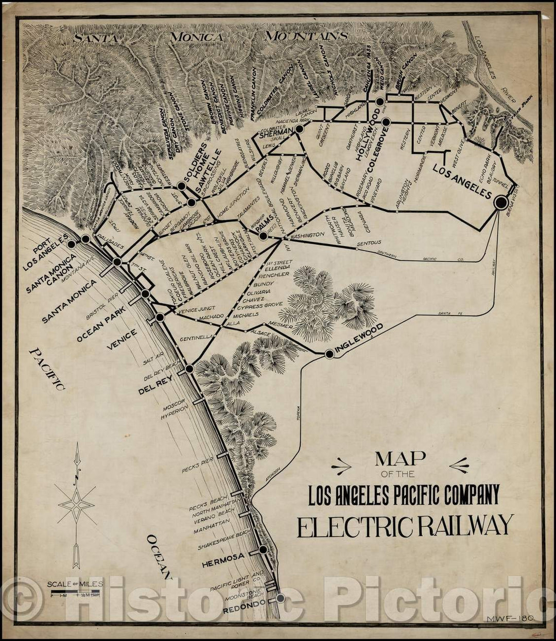 Historic Map - Map of the Los Angeles Pacific Company Pacific Electric Railway, 1910, Pacific Electric Railway - Vintage Wall Art