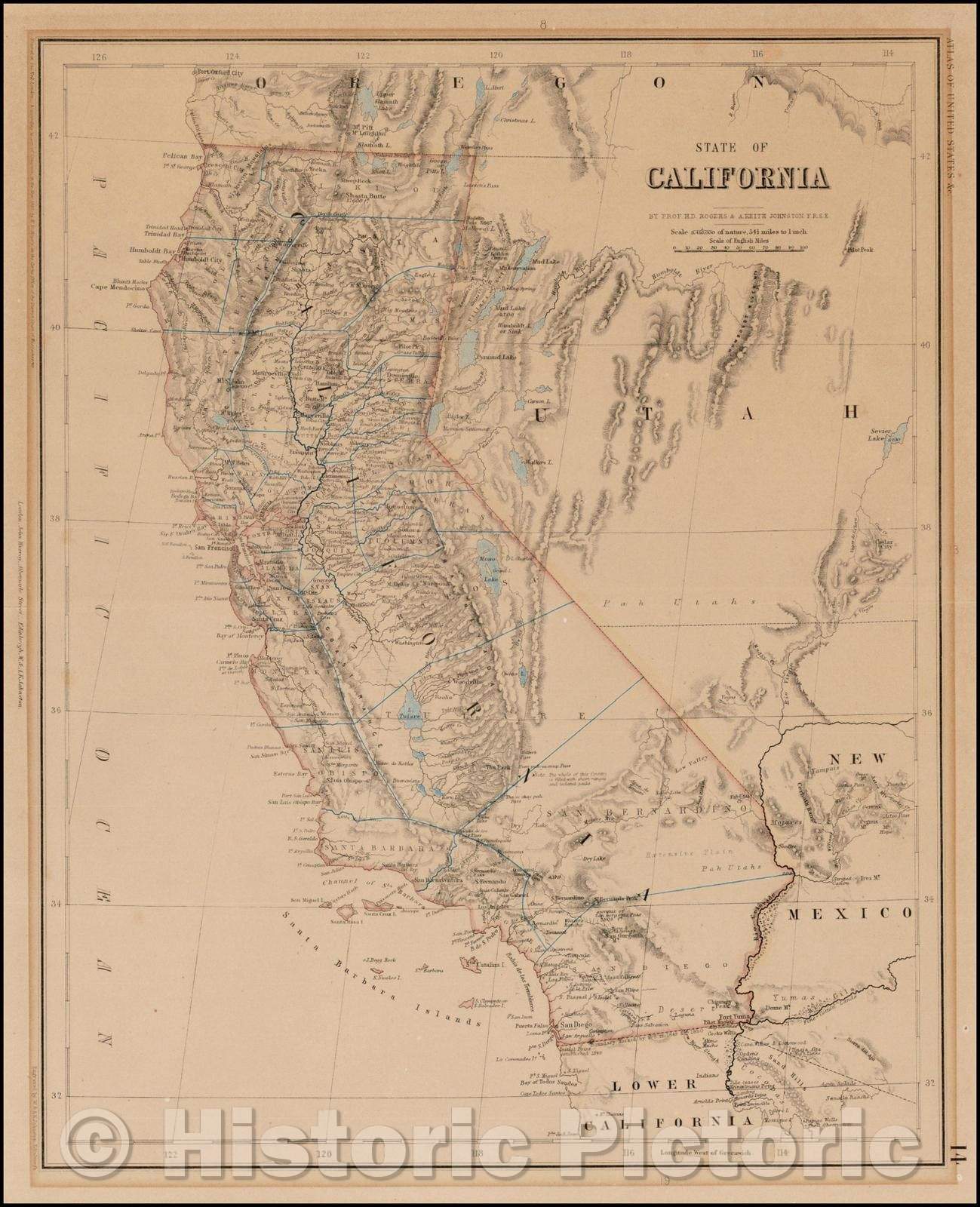 Historic Map - State of California, 1857, Henry Darwin Rogers v1