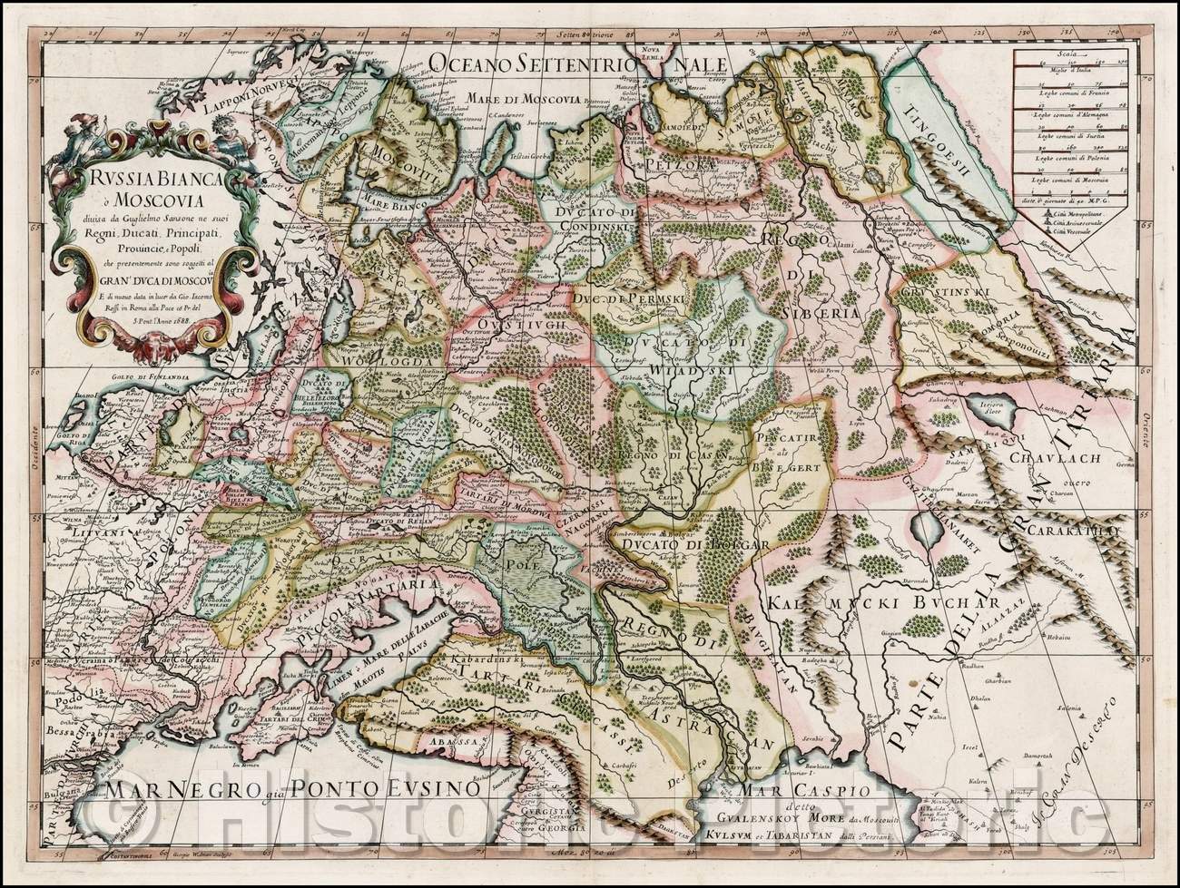 Historic Map - Russia Bianca o Moscovia / 17th Century Map of Russia and Ukraine, 1688, Giacomo Giovanni Rossi - Vintage Wall Art