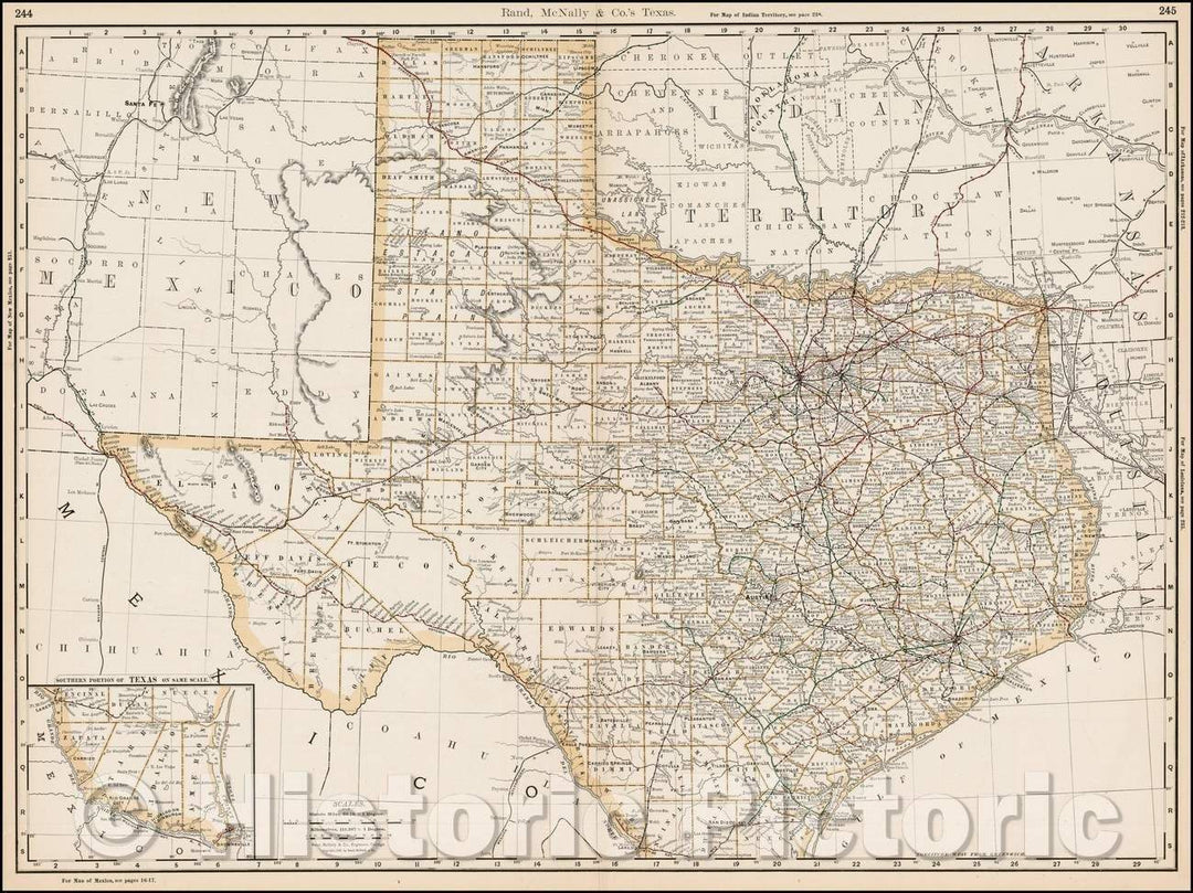 Historic Map - Rand McNally & Co.'s Texas, 1891, Rand McNally & Company - Vintage Wall Art