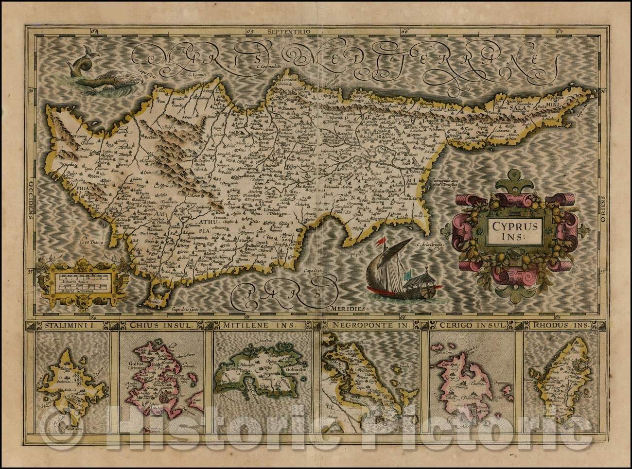 Historic Map - Cyprus Ins, 1613, Gerard Mercator - Vintage Wall Art