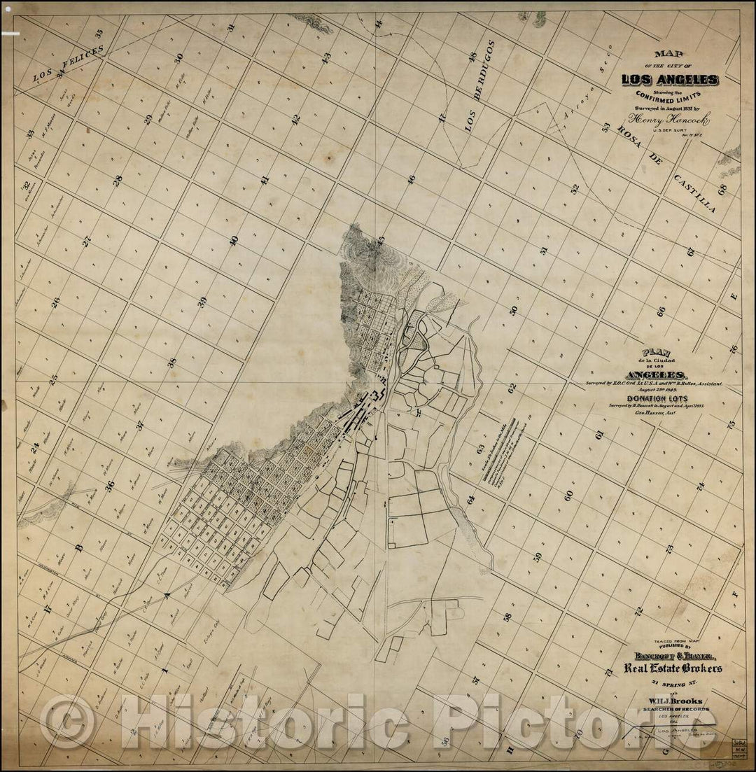 Historic Map - Map Of The City Of Los Angeles Showing the Confirmed Limits Surveyed in August, 1875, J.S. Thayer - Vintage Wall Art