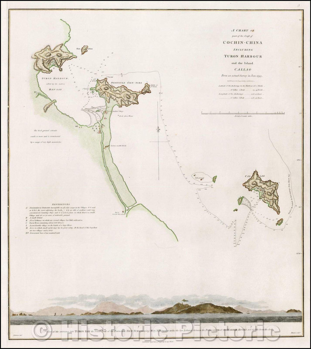 Historic Map - A Chart of Part of the Coast of Cochin-China Including Turon Harbour and the Island Callao (Vietnam Coastline), 1796, George L. Staunton - Vintage Wall Art