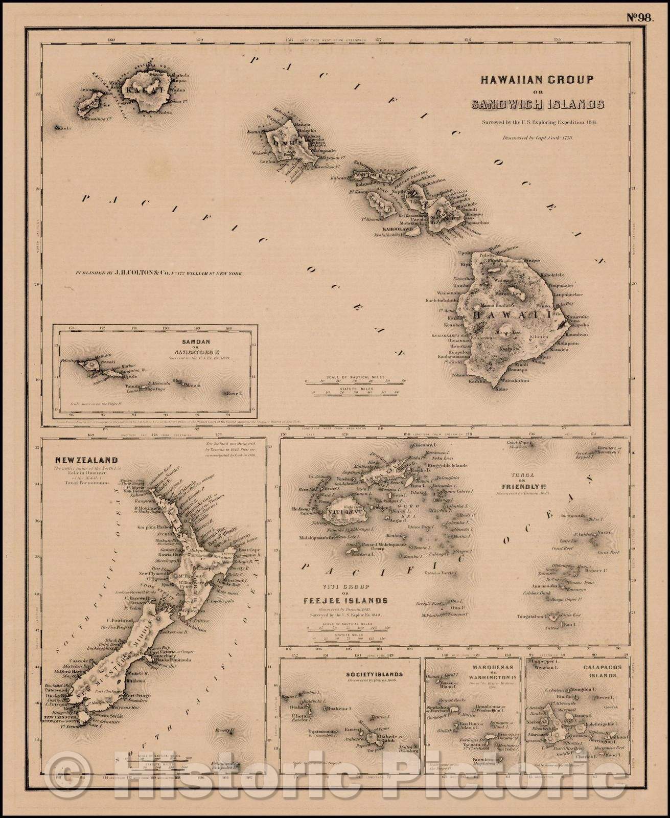 Historic Map - Hawaiian Group or Sandwich Islands [with] New Zealand [and] Feejee Group, Society Island, Marquesas and Galapagos Islands, 1857 v1