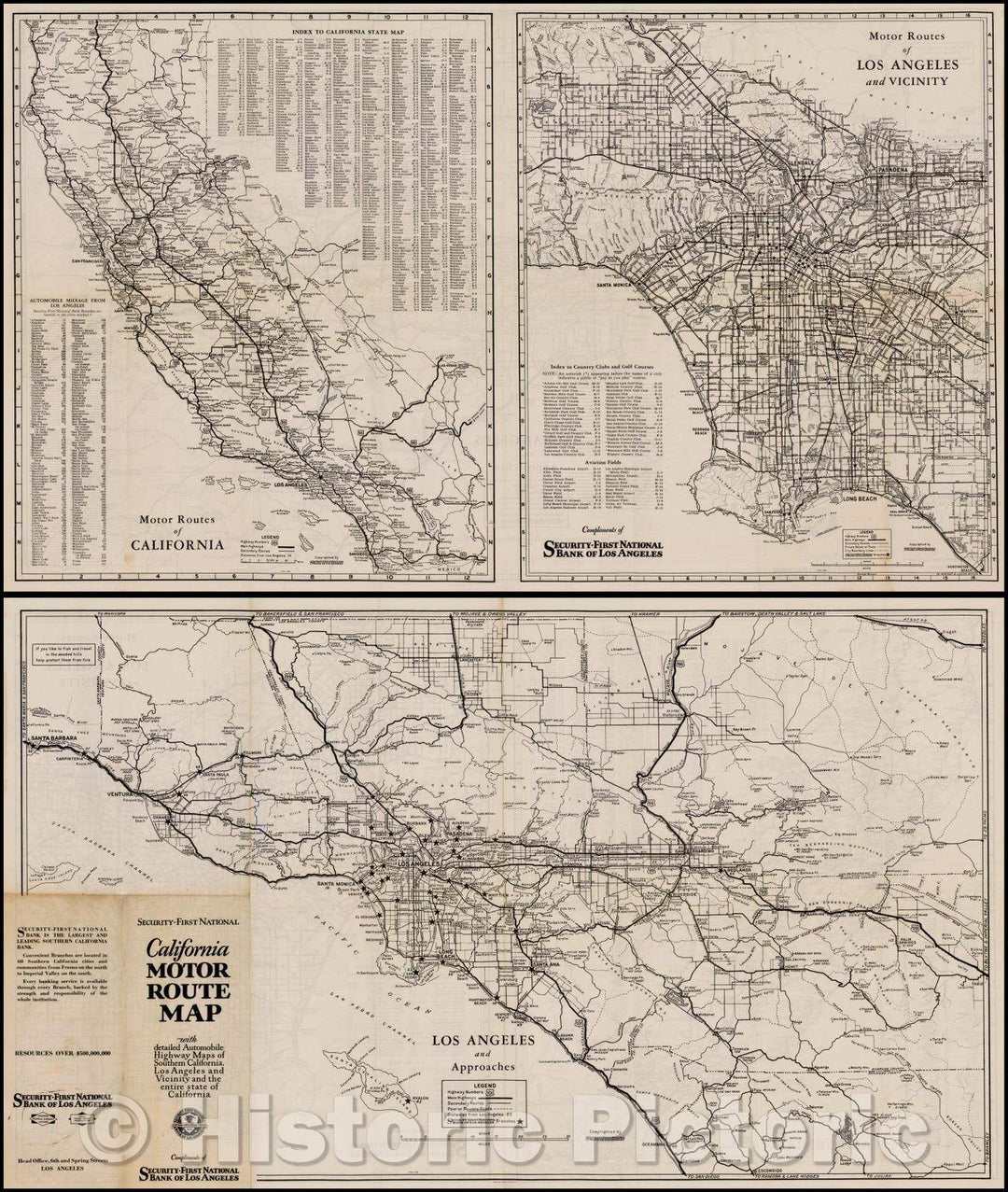 Historic Map - Los Angeles and Approaches (and) Motor Routes of Los Angeles and Vicinity (and) Motor Routes of California, 1920 - Vintage Wall Art