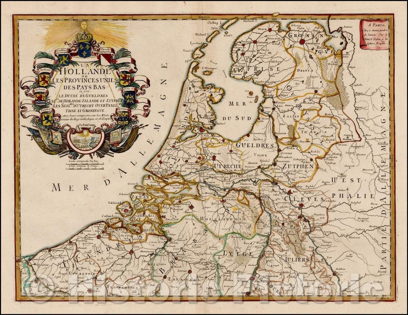 Historic Map - La Hollande ou Les Provinces Unies des Pays Bas ou sont Le Duche De Gueldres Les Ctez/Map of the 7 Provinces published in Paris by Danet, 1720 - Vintage Wall Art