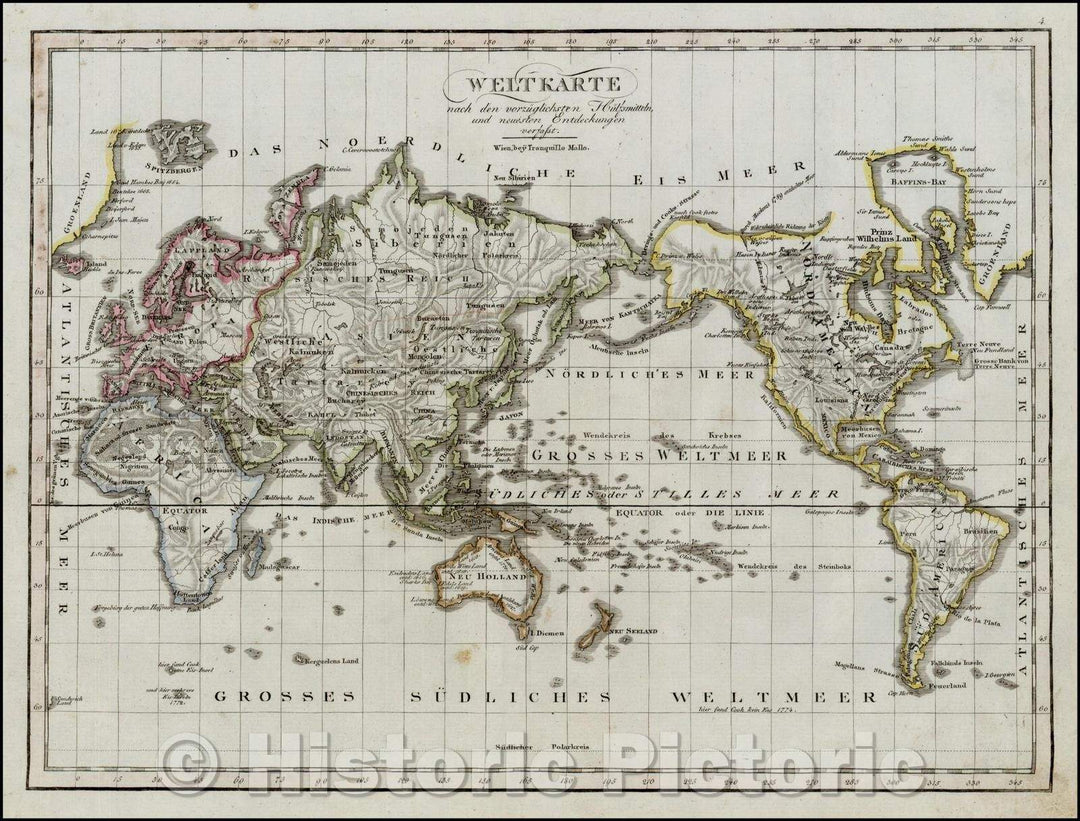 Historic Map - Weltkarte nach den Vorzuglichsten Hulfsmitteln/Tranquillo Mollo Map of the world on Mercator's Projection, 1800, Tranquillo Mollo - Vintage Wall Art