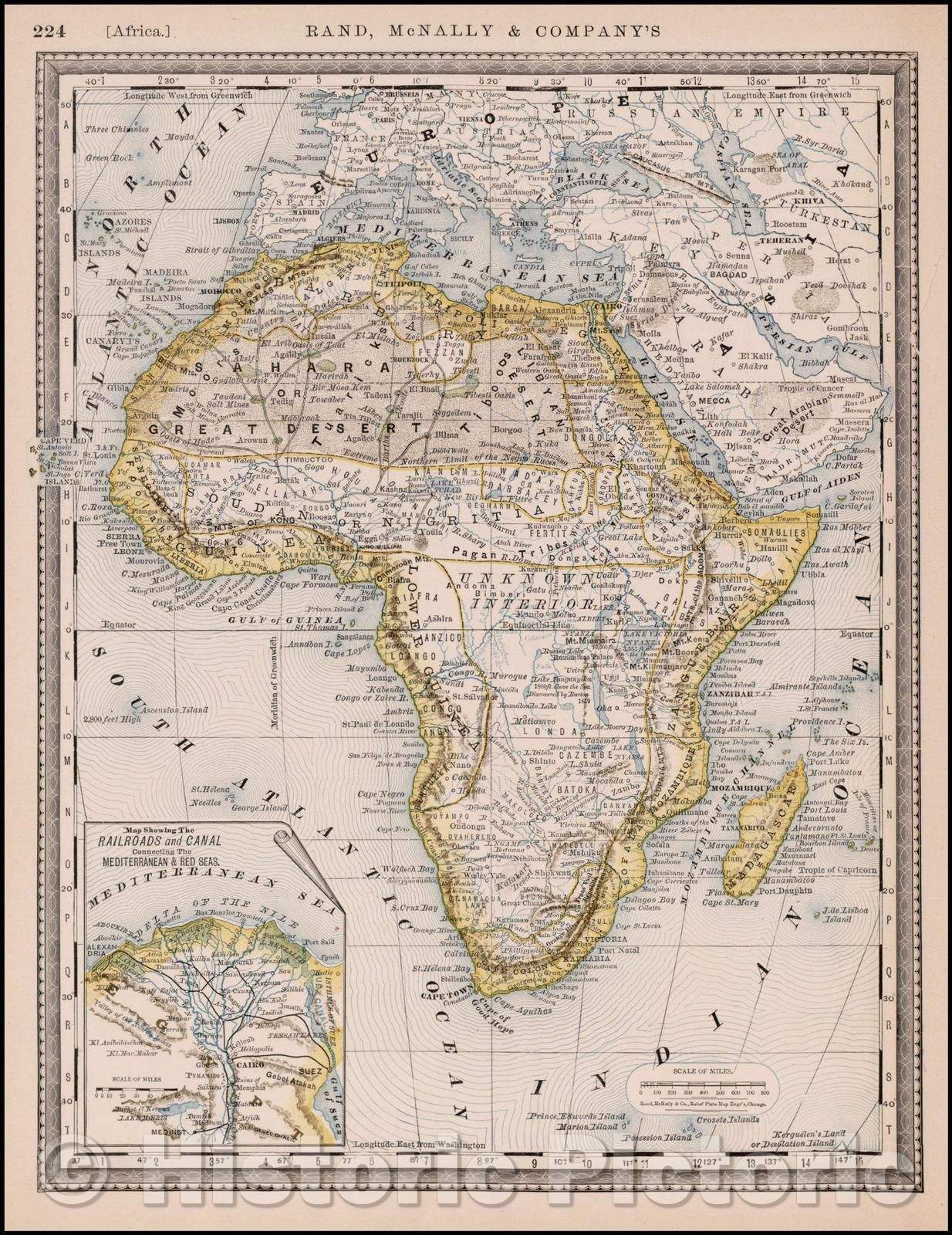 Historic Map - Africa, 1883, William Rand - Vintage Wall Art