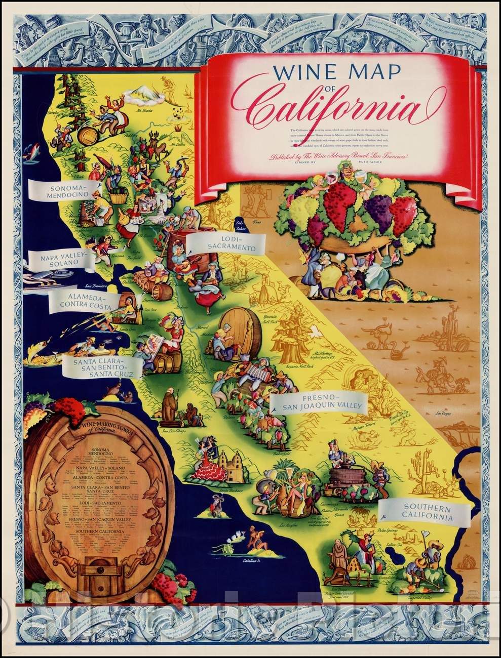 Historic Map - Wine Map of California, 1945, Ruth Taylor White v2