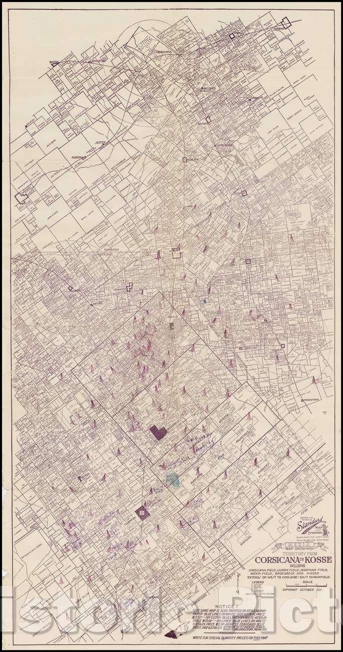 Historic Map - Map Showing Territory From Corsicana to Kosse including Corsicana Field, Currie Field, Wortham Field, Mexia Field, Groesbeck and Kosse, 1921 - Vintage Wall Art