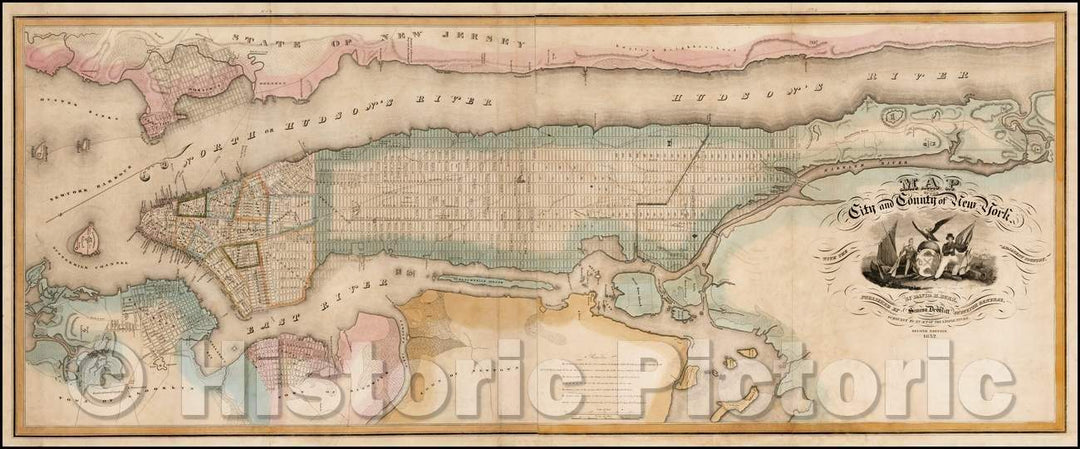 Historic Map - Map of the City and County of New York. With The Adjacent Country, 1832, David Hugh Burr - Vintage Wall Art