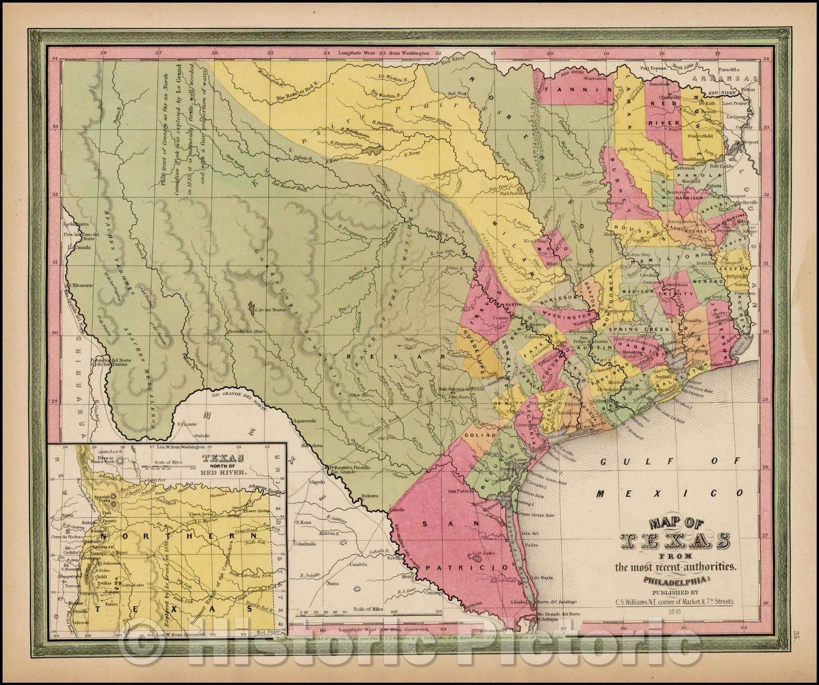 Historic Map - Map of Texas From the most recent authorities, 1845, Henry Schenk Tanner v1