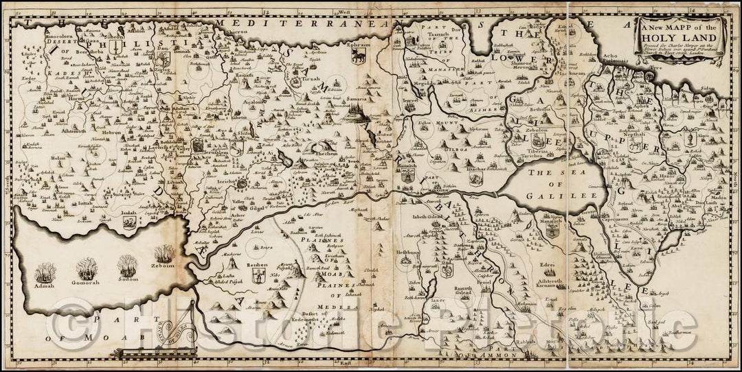 Historic Map - A New Mapp of the Holy Land Printed for Charles Harper att the Flower Deluce over against St. Dunstan's Church in Fleet-street London, 1690 - Vintage Wall Art