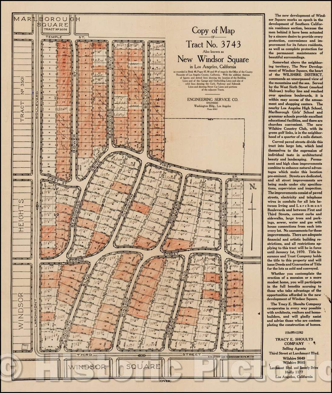 Historic Map - Copy of Map of Tract No. 3743 Also known as New Windsor Square in Los Angeles, California, 1922, Tracy E. Shoults Company v2