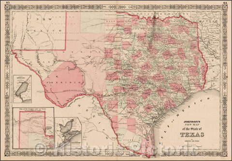 Historic Map - Johnson's New Map of the State of Texas, 1864, Benjamin Ward - Vintage Wall Art