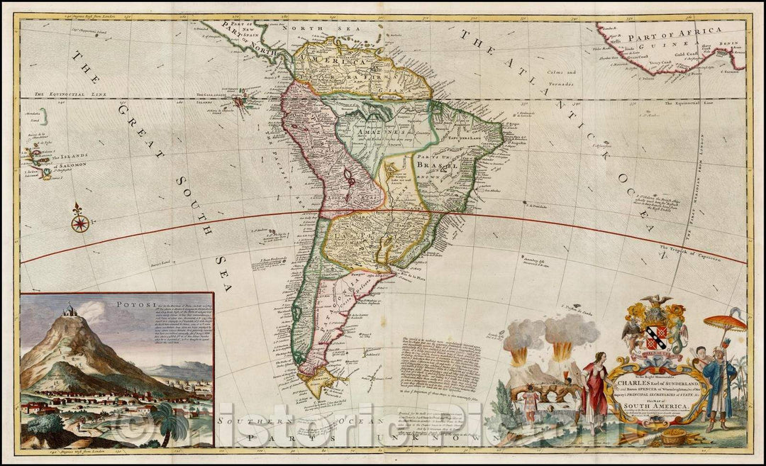 Historic Map - Map of South America, According to the Newest and Most Exact Observations, 1730, Herman Moll v1