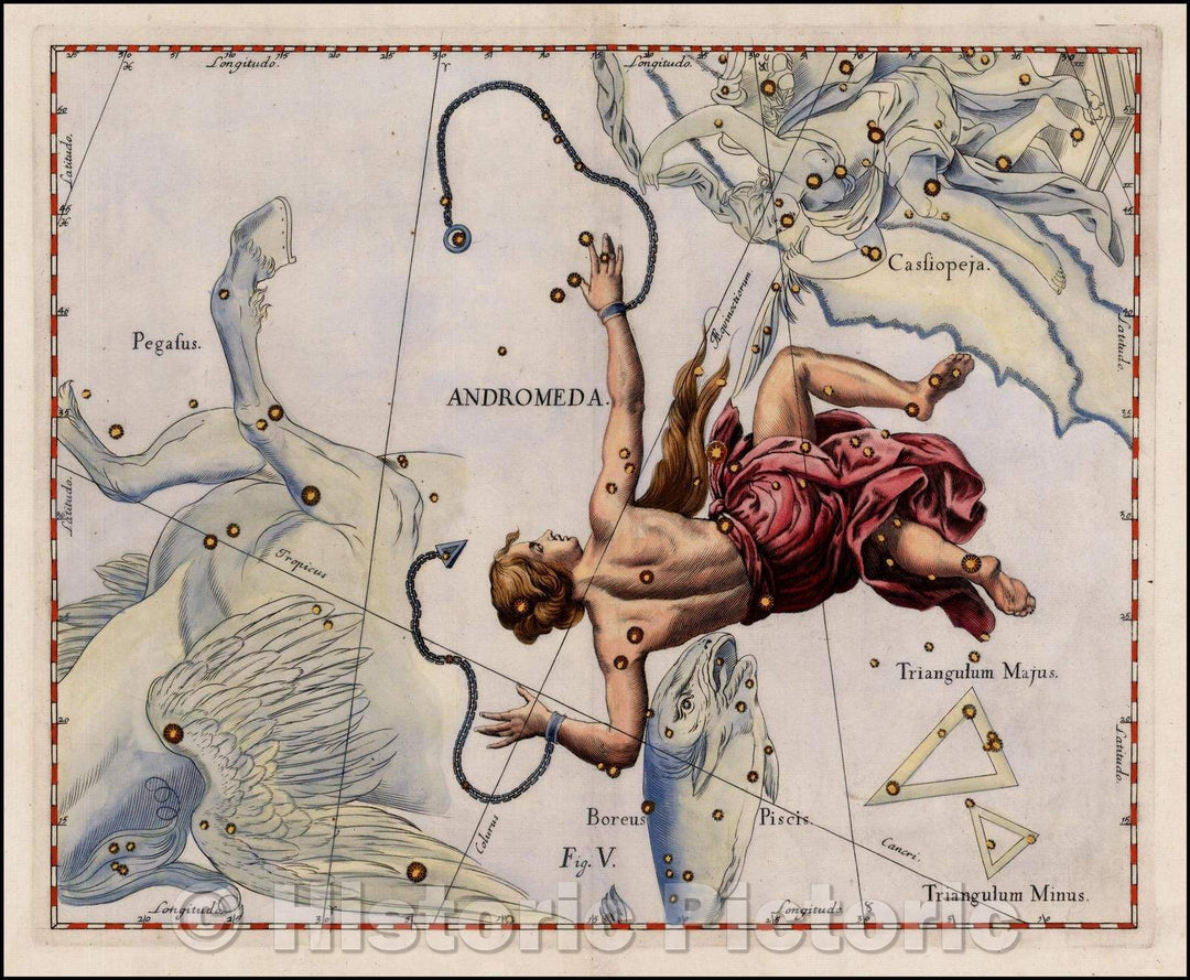 Historic Map - Andromeda (Stars heightened in gold), 1687, Johannes Hevelius - Vintage Wall Art