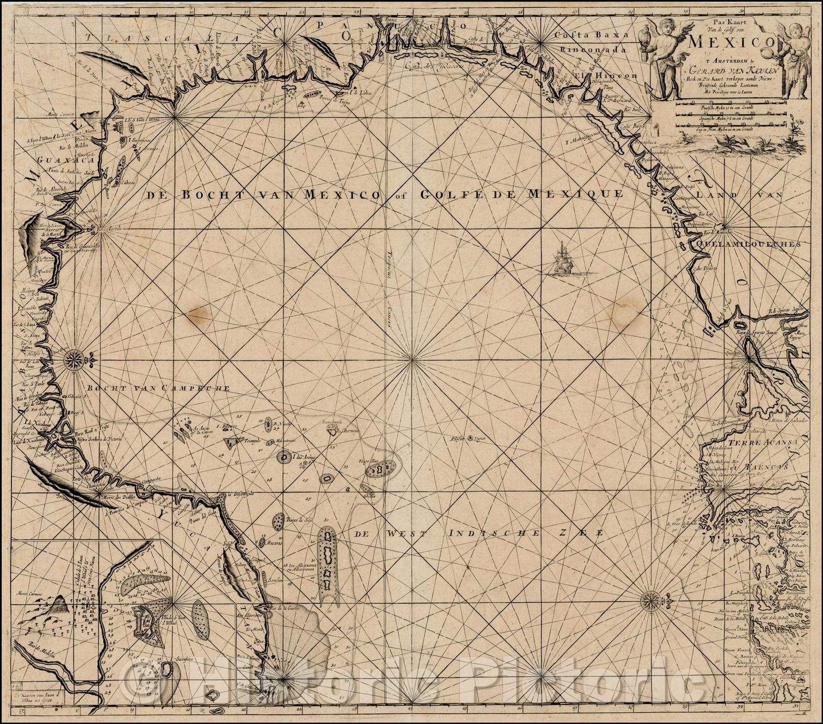 Historic Map - Pas-Kaart Van de Golff van Mexico, 1734, Gerard Van Keulen v1