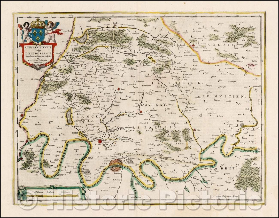 Historic Map - Ager Parisiensis vulgo l'Isle de France/The field of Paris called L'Isle de France, 1640, Willem Janszoon Blaeu - Vintage Wall Art