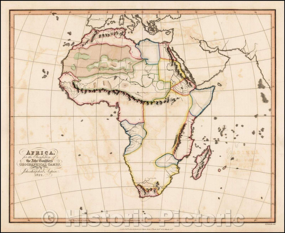 Historic Map - Africa, for the Elucidation of the Abee Gaultiers Geographical Games, 1823, Jehoshaphat Aspin - Vintage Wall Art