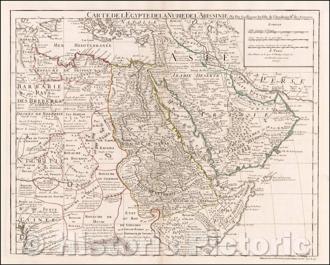 Historic Map - Carte de l'Egypte de la Nubie de l'Abissinie, 1745, Philippe Buache - Vintage Wall Art