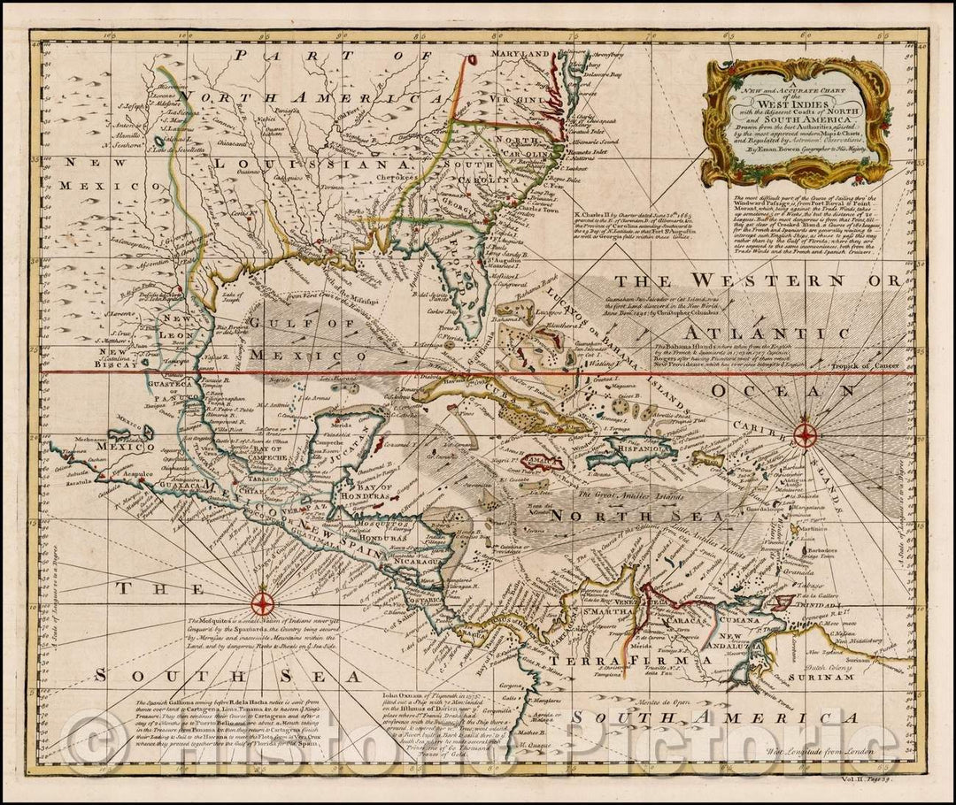 Historic Map - A New and Accurate Chart of the West Indies with the Adjacent Coasts of North and South America, 1748, Emanuel Bowen v2