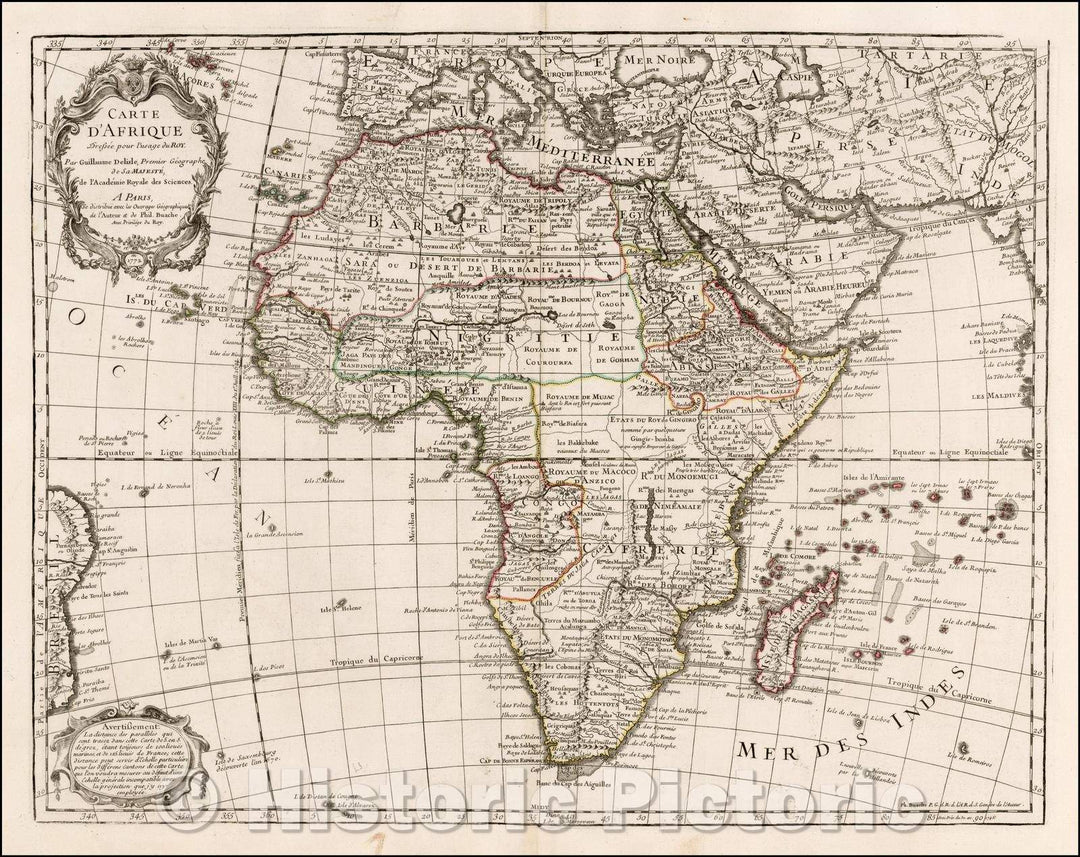 Historic Map - Carte D'Afrique, Dressee pour l'usage du Roy/Map of Africa, first half of the 18th Century, 1772, Philippe Buache - Vintage Wall Art