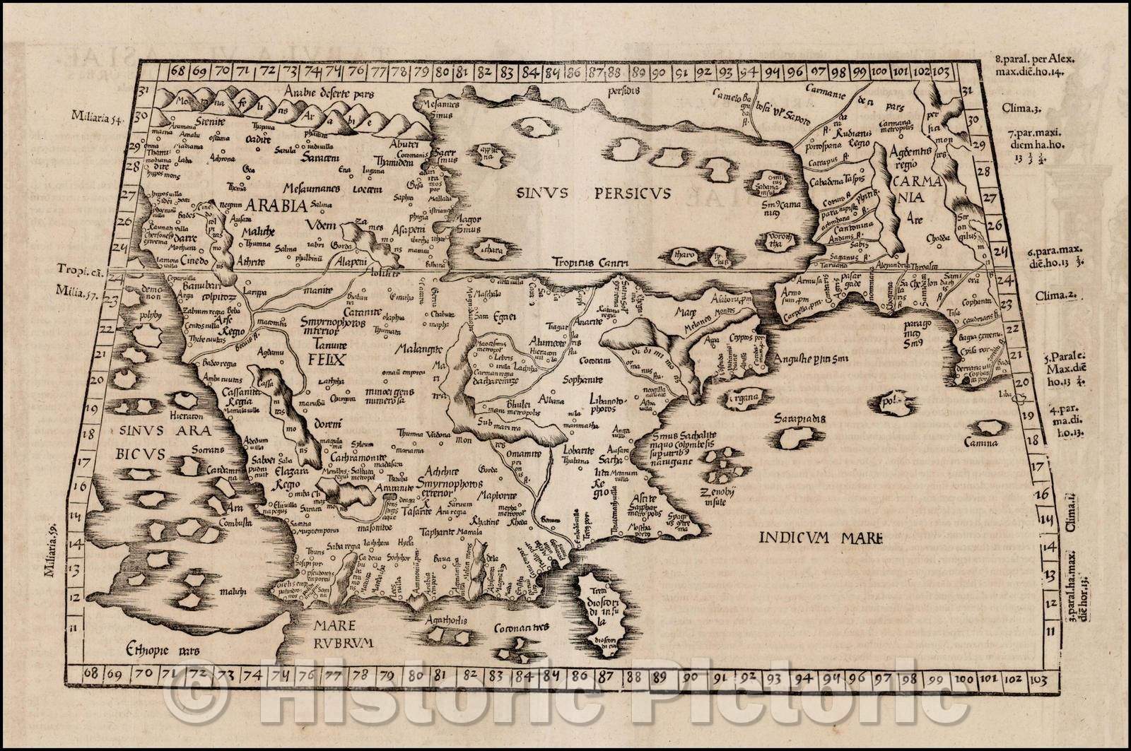 Historic Map - Tabula VI Asiae (Title on Verso)/Table 6 Asia (title on Reverse), 1535, Lorenz Fries - Vintage Wall Art