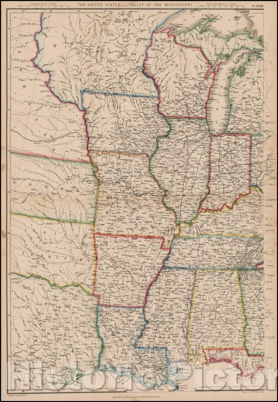 Historic Map - The United States-Valley of The Mississippi, 1858, Blackie & Son - Vintage Wall Art