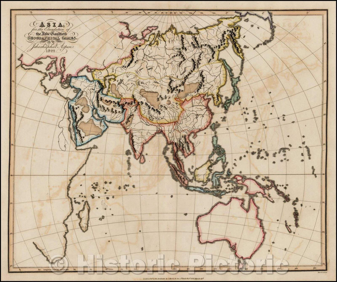 Historic Map - Asia, for the Elucidation of the Abee Gaultiers Geographical Games, 1823, Jehoshaphat Aspin - Vintage Wall Art