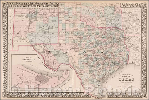 Historic Map - County Map of The State of Texas Showing also portions of the Adjoining States and Territories, 1879, Samuel Augustus Mitchell Jr. v1